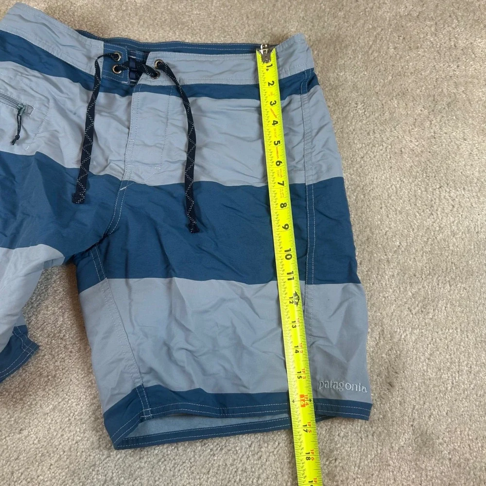 Patagonia Board Shorts Mens 30 Blue Striped Nylon Swim Trunks Side Zip Pocket